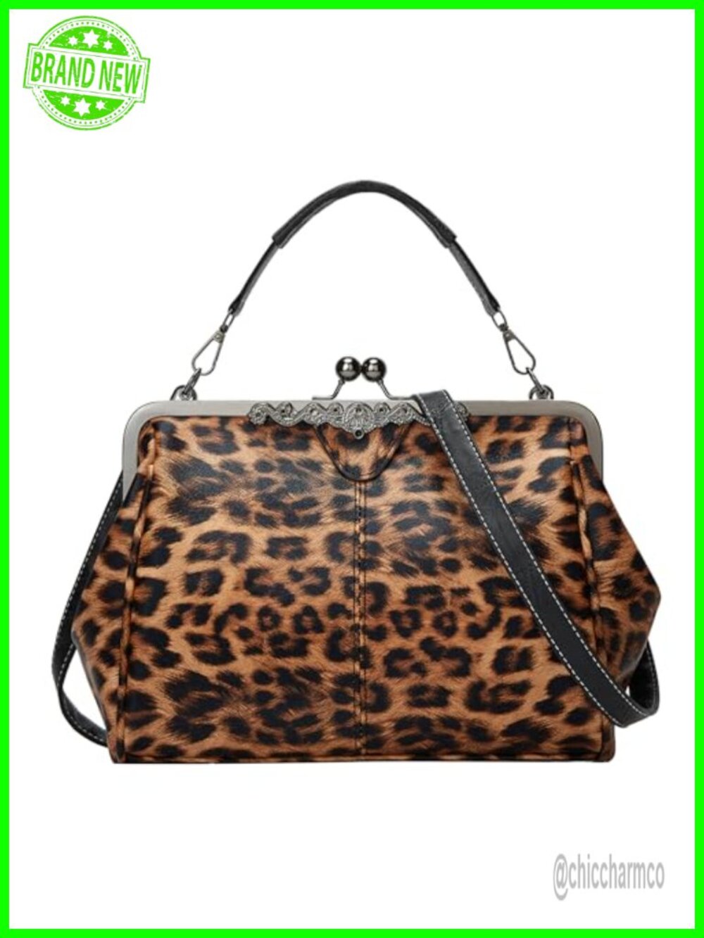 CIVECHOL Faux Leather Kiss Lock Crossbody Purse Vintage Satchel Clutch Handbag
